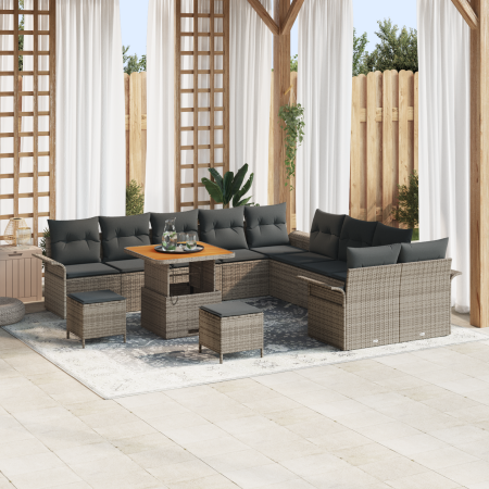 Juego de Sofás de Jardín de 13 Piezas con Cojines Gris Poliratán Acacia | Foro24.es | Tu tienda online para hogar, jardín y más Foro24.es