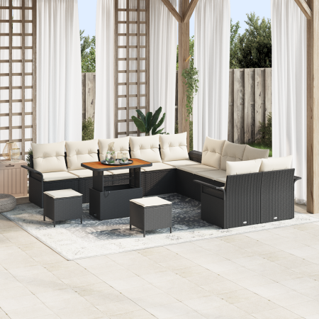 Juego de sofá de jardín de 13 piezas con cojines en negro y polirratán acacia | Foro24.es | Tu tienda online para hogar, jardín y más Foro24.es