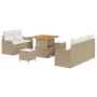 Juego de Sofás de Jardín de 8 Piezas con Cojines Beige Ratán Sintético Acacia de , Sofás de exterior - Ref: Foro24-3362206, P...