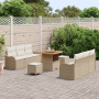 Juego de Sofá de Jardín de 9 Piezas con Cojines de Ratán Beige y Acacia | Foro24.es | Tu tienda online para hogar, jardín y más Foro24.es