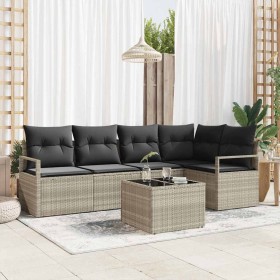 Conjunto de sofá de jardín 6 pcs Gris claro Poliratán