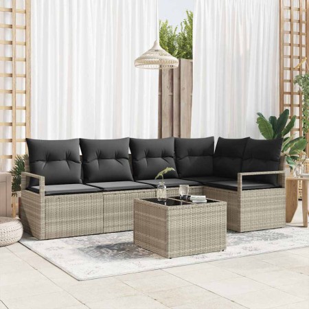 Conjunto de sofá de jardín 6 pcs Gris claro Poliratán