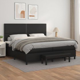 Cama box spring con colchón cuero sintético negro 200x200 cm Cama box spring con colchón cuero sintético negro 200x200 cm