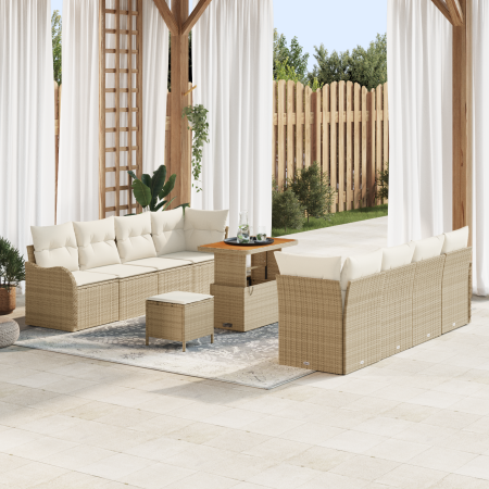 Juego de Sofá de Jardín de 11 Piezas con Cojines Beige Ratán Poliéster Acacia | Foro24.es | Tu tienda online para hogar, jardín y más Foro24.es