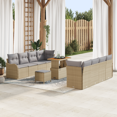 Conjunto de Sofá de Jardín de 11 Piezas con Cojines Beige Poliratán Acacia | Foro24.es | Tu tienda online para hogar, jardín y más Foro24.es