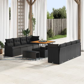 Set de Sofá de Jardín de 11 Piezas con Cojines Negro Poliratán Acacia by , Outdoor sofas - Ref: Foro24-3362244, Price: 884,32...