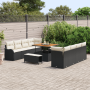 Juego de Sofá de Jardín de 11 Piezas con Cojines Negros de Poliratán de Acacia by , Outdoor sofas - Ref: Foro24-3362245, Pric...