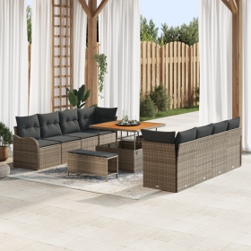 Juego de Sofá de Jardín de 11 Piezas con Cojines Gris Poliratán Acacia von , Outdoor-Sofas - Ref: Foro24-3362248, Preis: 888,...
