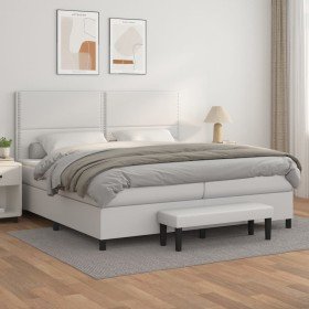Cama box spring con colchón cuero sintético blanco 200x200 cm Cama box spring con colchón cuero sintético blanco 200x200 cm