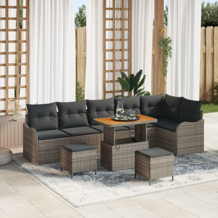 Juego de Sofás de Jardín de 9 Piezas con Cojines Gris Poliratán Acacia | Foro24.es | Tu tienda online para hogar, jardín y más Foro24.es