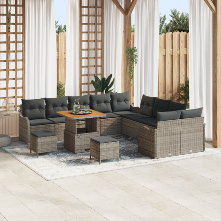Juego de Sofás de Jardín de 13 Piezas con Cojines de Ratán Gris Acacia | Foro24.es | Tu tienda online para hogar, jardín y más Foro24.es