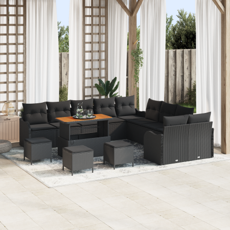 Juego de sofá de jardín de 14 piezas con cojines negro poliratán acacia by , Outdoor sofas - Ref: Foro24-3362329, Price: 944,...