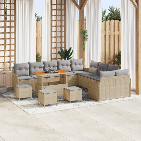 Juego de Sofá de Jardín de 14 Piezas con Cojines en Ratan Beige | Foro24.es | Tu tienda online para hogar, jardín y más Foro24.es