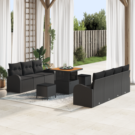 Juego de Sofá de Jardín de 10 Piezas con Cojines Negro Poliratán Acacia | Foro24.es | Tu tienda online para hogar, jardín y más Foro24.es