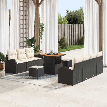 Juego de Sofá de Jardín de 10 Piezas con Cojines Negro Rattan de Polietileno Acacia | Foro24.es | Tu tienda online para hogar, jardín y más Foro24.es
