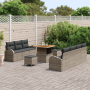 Conjunto de Sofá de Jardín de 10 Piezas con Cojines Gris Poliratán Acacia | Foro24.es | Tu tienda online para hogar, jardín y más Foro24.es