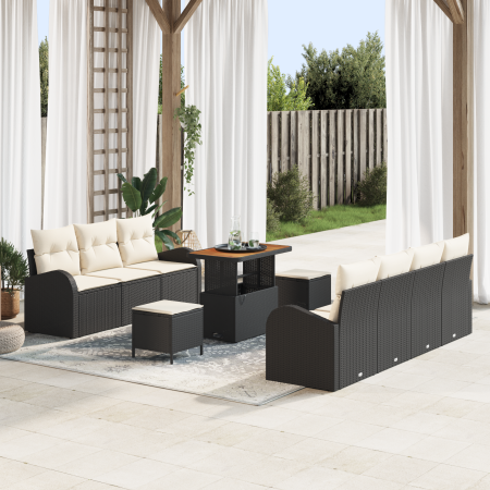 Juego de Sofás de Jardín de 10 Piezas con Cojines Negro Poliratán Acacia | Foro24.es | Tu tienda online para hogar, jardín y más Foro24.es