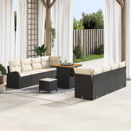 Juego de Sofá de Jardín de 11 Piezas con Cojines Negro Poliratán Acacia | Foro24.es | Tu tienda online para hogar, jardín y más Foro24.es
