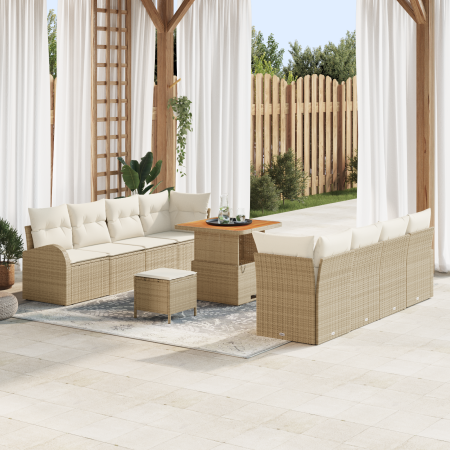 Juego de Sofá de Jardín de 11 Piezas con Cojines Beige Poliratán Acacia | Foro24.es | Tu tienda online para hogar, jardín y más Foro24.es