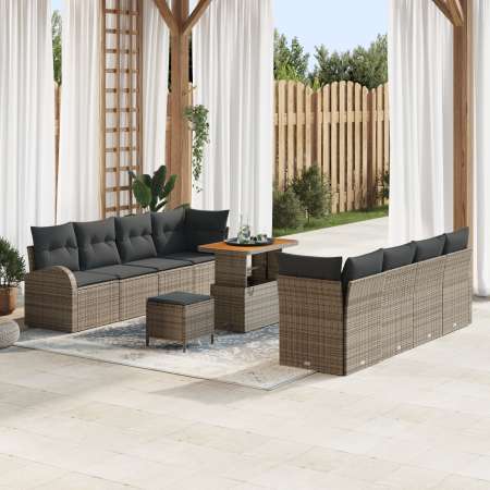 Juego de Sofá de Jardín de 11 Piezas con Cojines de Ratán Gris Acacia | Foro24.es | Tu tienda online para hogar, jardín y más Foro24.es