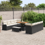 Conjunto de Sofá de Jardín de 11 Piezas con Cojines Negro Ratán Poliéster Acacia | Foro24.es | Tu tienda online para hogar, jardín y más Foro24.es