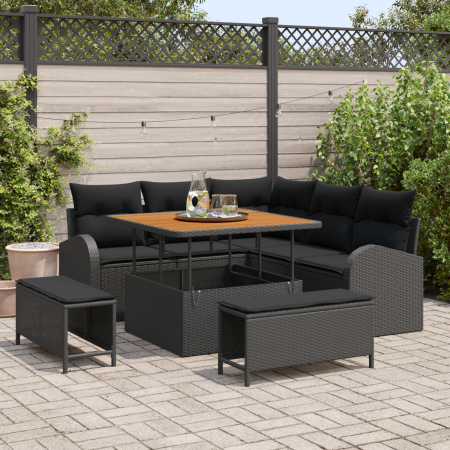Juego de Sofá de Jardín de 8 Piezas con Cojines de Poliratán Negro Acacia by , Outdoor sofas - Ref: Foro24-3362384, Price: 61...