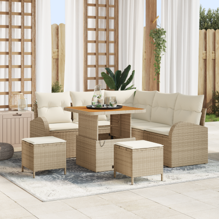 Juego de sofá de jardín de 8 piezas con cojines beige de ratán y acacia | Foro24.es | Tu tienda online para hogar, jardín y más Foro24.es