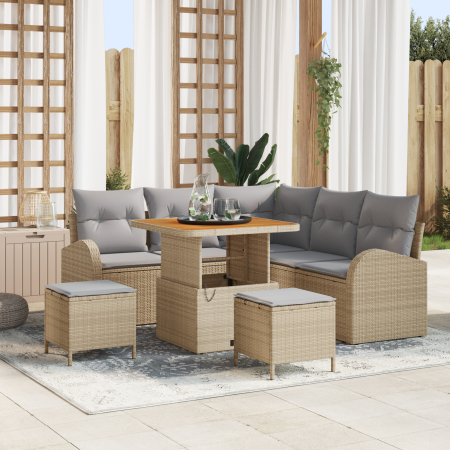 Juego de Sofás de Jardín de 8 Piezas con Cojines Beige de Ratán Poliéster Acacia | Foro24.es | Tu tienda online para hogar, jardín y más Foro24.es