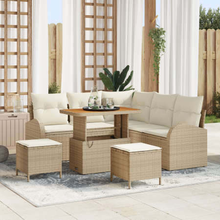 Juego de Sofá de Jardín de 8 Piezas con Cojines Beige Ratán Sintético Acacia | Foro24.es | Tu tienda online para hogar, jardín y más Foro24.es