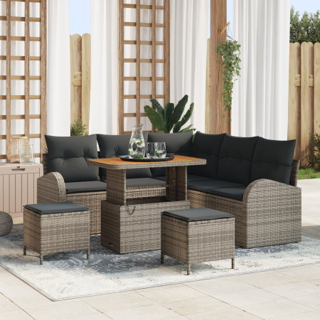Juego de Sofás de Jardín de 8 Piezas con Cojines Gris Poliratán Acacia | Foro24.es | Tu tienda online para hogar, jardín y más Foro24.es