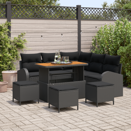 Juego de Sofá de Jardín de 9 Piezas con Cojines Ratán Negro Acacia by , Outdoor sofas - Ref: Foro24-3362399, Price: 576,79 €,...