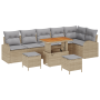 Conjunto de Sofá de Jardín de 9 Piezas con Cojines Beige Ratán Poliéster Acacia | Foro24.es | Tu tienda online para hogar, jardín y más Foro24.es