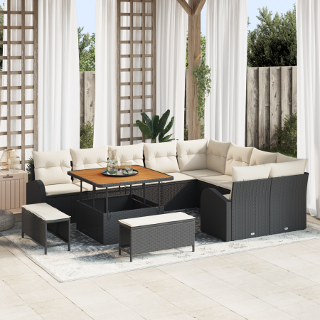 Juego de Sofá de Jardín de 12 Piezas con Cojines Negro Poliratán Acacia | Foro24.es | Tu tienda online para hogar, jardín y más Foro24.es