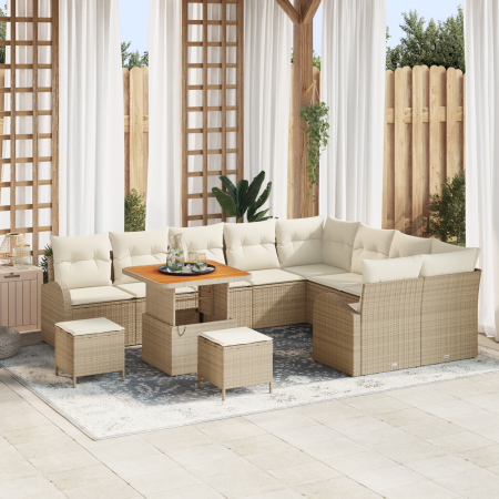 Juego de Sofá de Jardín de 12 Piezas con Cojines Beige de Ratán de Polietileno Acacia | Foro24.es | Tu tienda online para hogar, jardín y más Foro24.es