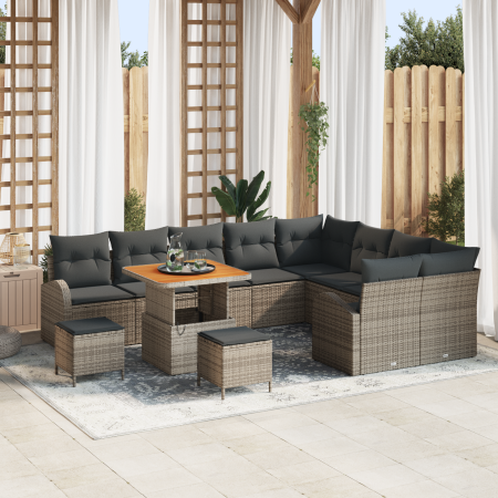 Juego de Sofás de Jardín de 12 Piezas con Cojines Gris Poliratán Acacia | Foro24.es | Tu tienda online para hogar, jardín y más Foro24.es