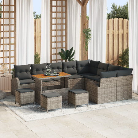 Juego de Sofá de Jardín de 13 Piezas con Cojines Gris Ratán Poliéster Acacia | Foro24.es | Tu tienda online para hogar, jardín y más Foro24.es