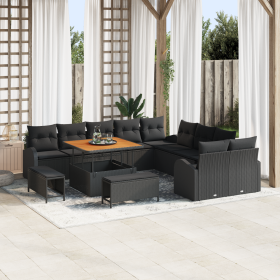 Juego de Sofá de Jardín de 13 Piezas con Cojines Negro Poliratán Acacia by , Outdoor sofas - Ref: Foro24-3362444, Price: 980,...