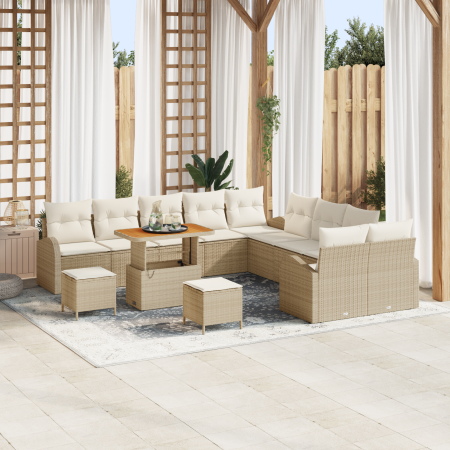 Juego de Sofá de Jardín de 13 Piezas con Cojínes en Ratán Beige y Acacia | Foro24.es | Tu tienda online para hogar, jardín y más Foro24.es