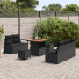 Juego de Sofá de Jardín de 8 Piezas con Cojines Negro Ratán Poliéster Acacia | Foro24.es | Tu tienda online para hogar, jardín y más Foro24.es