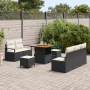 Juego de Sofá de Jardín de 8 Piezas con Cojines Negro Poliratán Acacia | Foro24.es | Tu tienda online para hogar, jardín y más Foro24.es