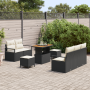 Set de sofá de jardín de 8 piezas con cojines de ratán negro y acacia | Foro24.es | Tu tienda online para hogar, jardín y más Foro24.es