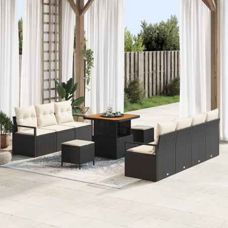 Juego de Sofá de Jardín de 10 Piezas con Cojines Ratán Negro Acacia | Foro24.es | Tu tienda online para hogar, jardín y más Foro24.es