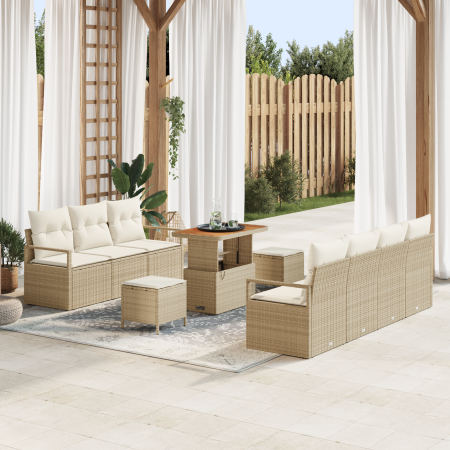 Juego de Sofá de Jardín de 10 Piezas con Cojines Beige Ratán Sintético Acacia | Foro24.es | Tu tienda online para hogar, jardín y más Foro24.es