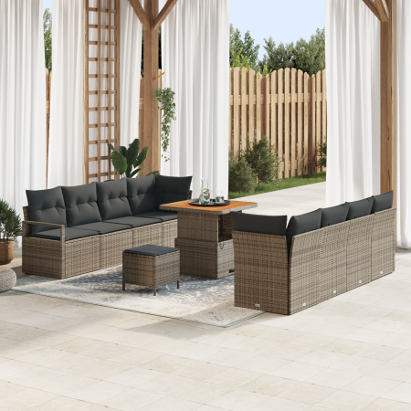 Conjunto de sofá de jardín de 11 piezas con cojines gris de poliratán acacia | Foro24.es | Tu tienda online para hogar, jardín y más Foro24.es