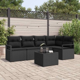 Conjunto de sofá de jardín 6 pcs Negro Poliratán
