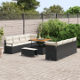 Juego de sofá de jardín de 11 piezas con cojines, negro, poliratán, acacia | Foro24.es | Tu tienda online para hogar, jardín y más Foro24.es