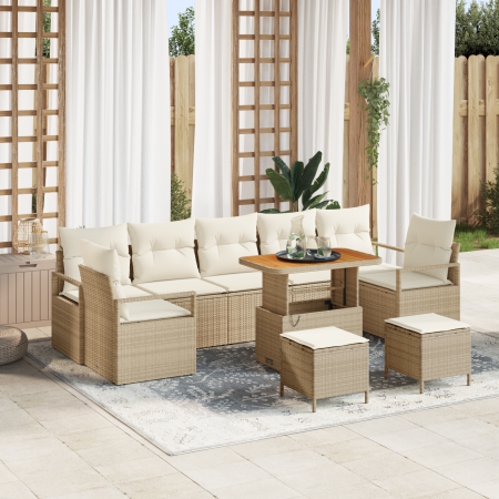Juego de Sofá de Jardín de 10 Piezas con Cojines Beige Poliratán Acacia | Foro24.es | Tu tienda online para hogar, jardín y más Foro24.es