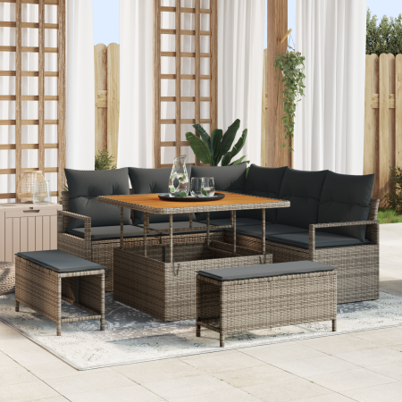 Juego de Sofá de Jardín de 8 Piezas con Cojines Ratán Poliéster Gris Acacia by , Outdoor sofas - Ref: Foro24-3362518, Price: ...