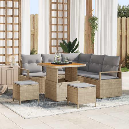 Juego de Sofás de Jardín de 8 Piezas con Cojines Beige Ratán Polietileno Acacia | Foro24.es | Tu tienda online para hogar, jardín y más Foro24.es