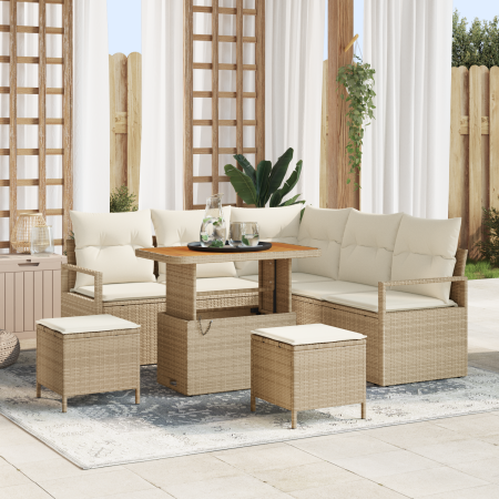 Juego de Sofá de Jardín de 8 Piezas con Cojines Beige Ratán de Poliéster Acacia | Foro24.es | Tu tienda online para hogar, jardín y más Foro24.es
